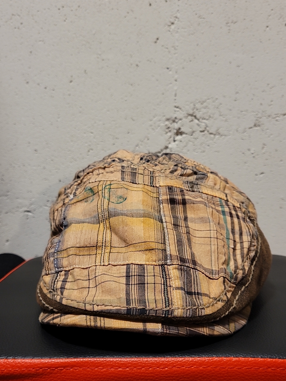 Men's Plaid Cotton Newsboy Cap - Beige/Brown
